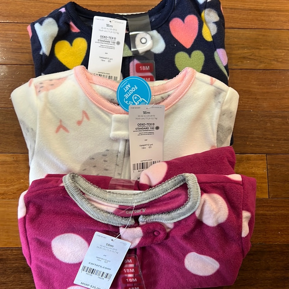 Carter’s footie animal print, hearts and Polk dot